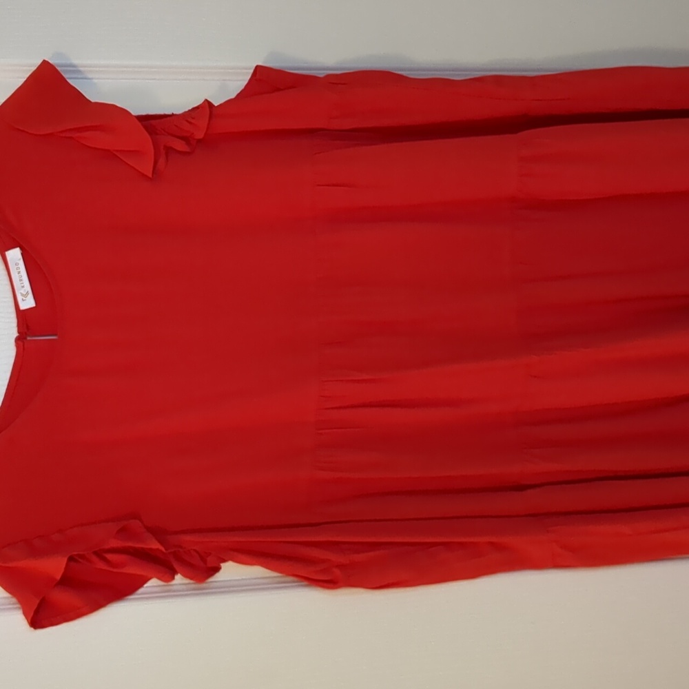 Red Ruffle Sleeve Dress - Picture 2 of 4